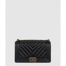 [CHANEL-샤넬]<br>쉐브론 보이백 캐비어 미듐 A67086